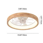 Traditional Japanese Solid Wood and Iron Round Hollow LED Flush Mount Ceiling Fan Light for Bedroom