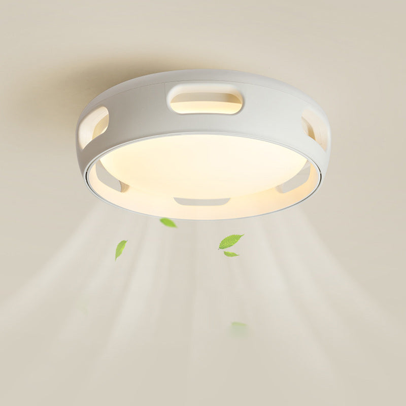Modern Nordic Round Bladeless Acrylic LED Semi-Flush Mount Ceiling Fan Light for Bedroom