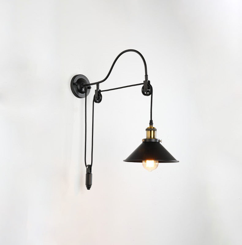 Vintage Industrial Wrought Iron Single-Light Pulley Wall Sconce