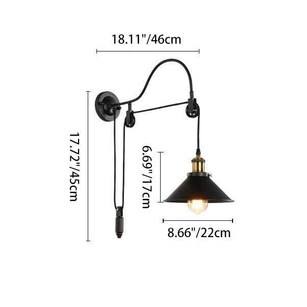Vintage Industrial Wrought Iron Single-Light Pulley Wall Sconce