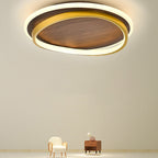 Nordic Minimalist Round Walnut Grain LED Flush Mount Ceiling Light