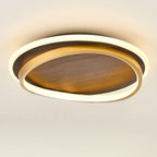 Nordic Minimalist Round Walnut Grain LED Flush Mount Ceiling Light