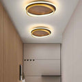 Nordic Minimalist Round Walnut Grain LED Flush Mount Ceiling Light