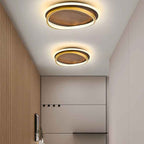 Nordic Minimalist Round Walnut Grain LED Flush Mount Ceiling Light