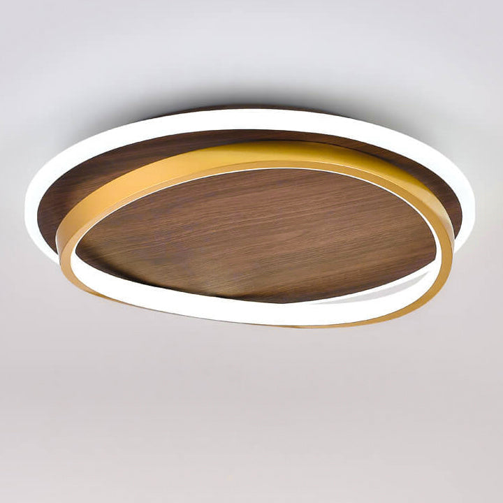 Nordic Minimalist Round Walnut Grain LED Flush Mount Ceiling Light