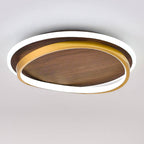 Nordic Minimalist Round Walnut Grain LED Flush Mount Ceiling Light