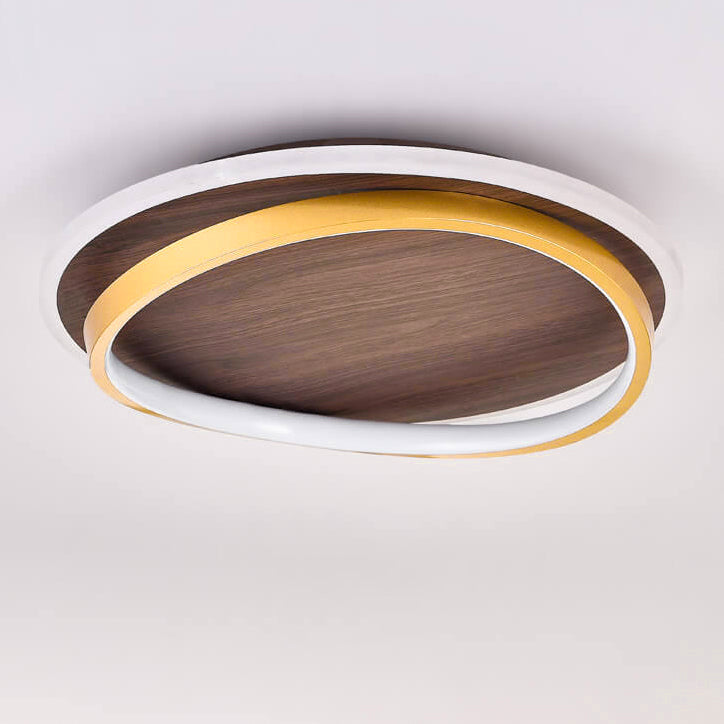 Nordic Minimalist Round Walnut Grain LED Flush Mount Ceiling Light