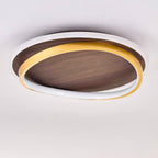 Nordic Minimalist Round Walnut Grain LED Flush Mount Ceiling Light