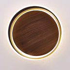 Nordic Minimalist Round Walnut Grain LED Flush Mount Ceiling Light