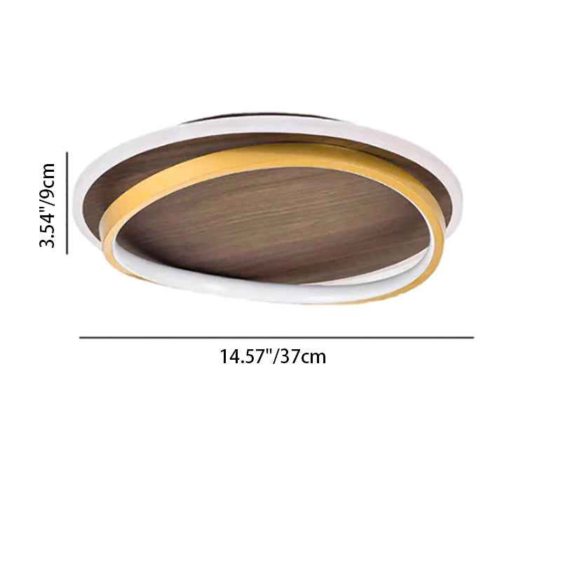 Nordic Minimalist Round Walnut Grain LED Flush Mount Ceiling Light