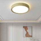 Contemporary Round Iron LED Flush Mount Ceiling Light with Wood Grain Finish