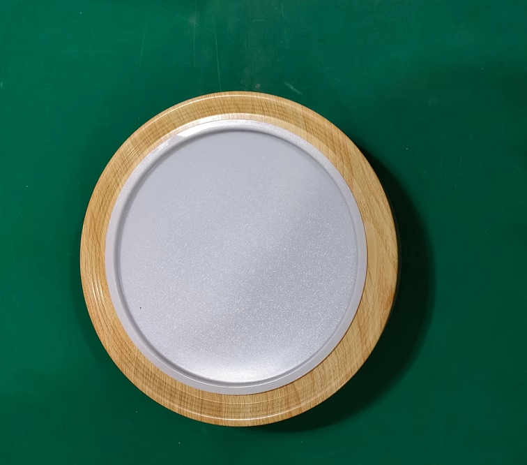 Contemporary Round Iron LED Flush Mount Ceiling Light with Wood Grain Finish