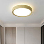 Contemporary Round Iron LED Flush Mount Ceiling Light with Wood Grain Finish