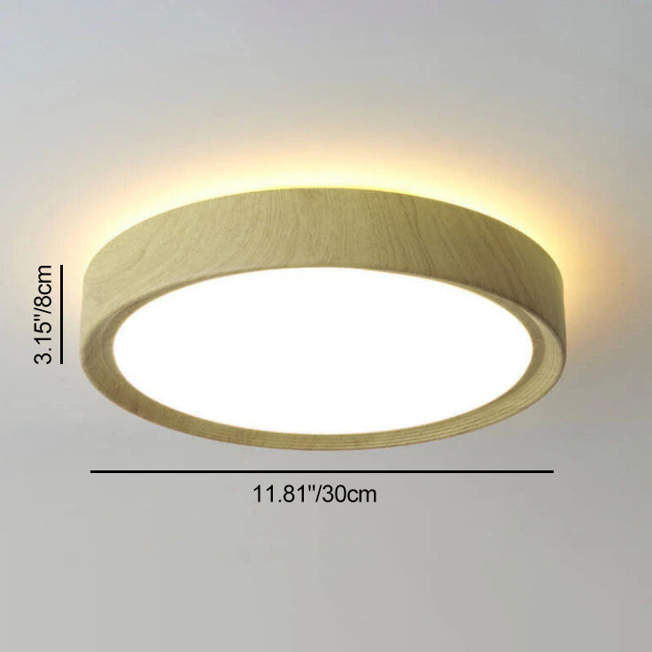 Contemporary Round Iron LED Flush Mount Ceiling Light with Wood Grain Finish
