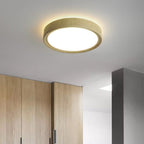 Contemporary Round Iron LED Flush Mount Ceiling Light with Wood Grain Finish