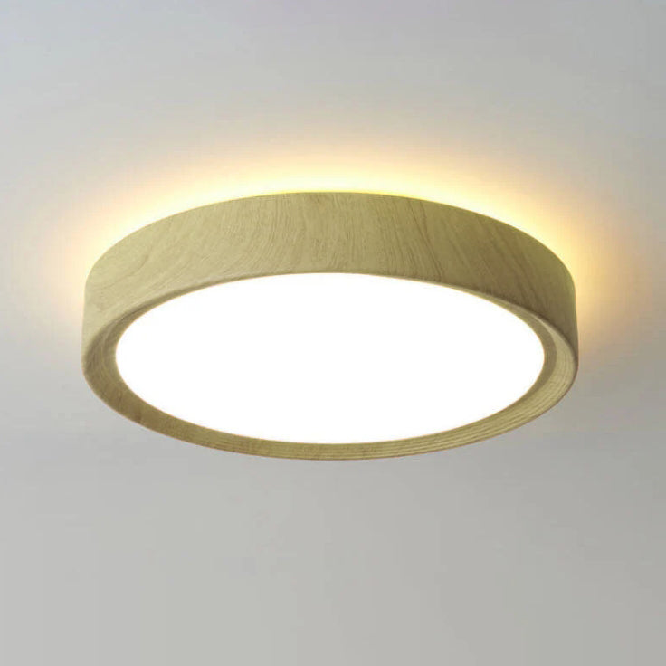 Contemporary Round Iron LED Flush Mount Ceiling Light with Wood Grain Finish