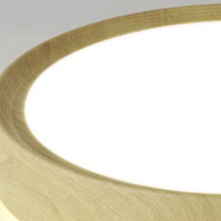 Contemporary Round Iron LED Flush Mount Ceiling Light with Wood Grain Finish