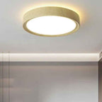 Contemporary Round Iron LED Flush Mount Ceiling Light with Wood Grain Finish