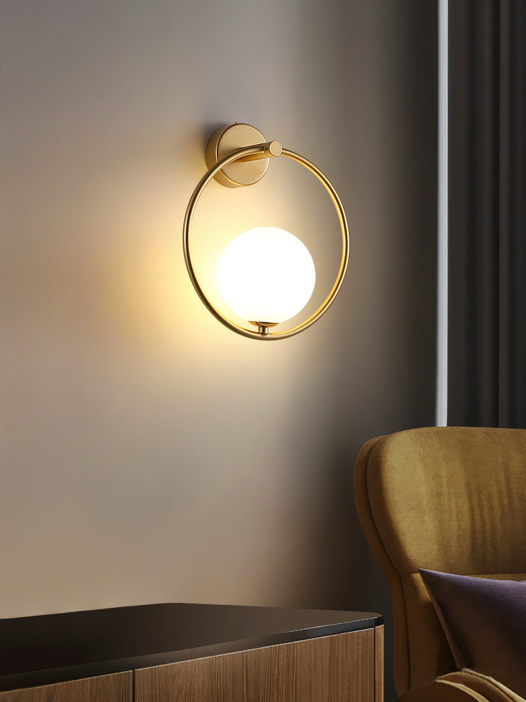 Babette Gold Ring Globe Wall Lamp