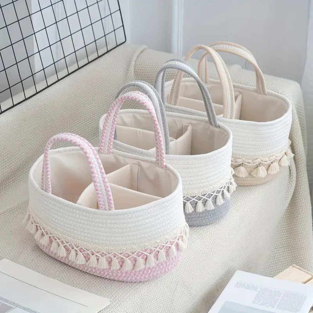 Baby Caddy Organizer Hand Woven Fabric Portable Multi Compartment Storage