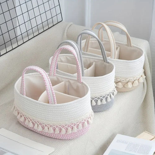Baby Caddy Organizer Hand Woven Fabric Portable Multi Compartment Storage