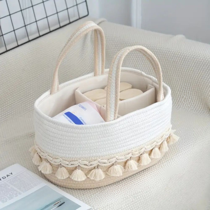 Baby Caddy Organizer Hand Woven Fabric Portable Multi Compartment Storage