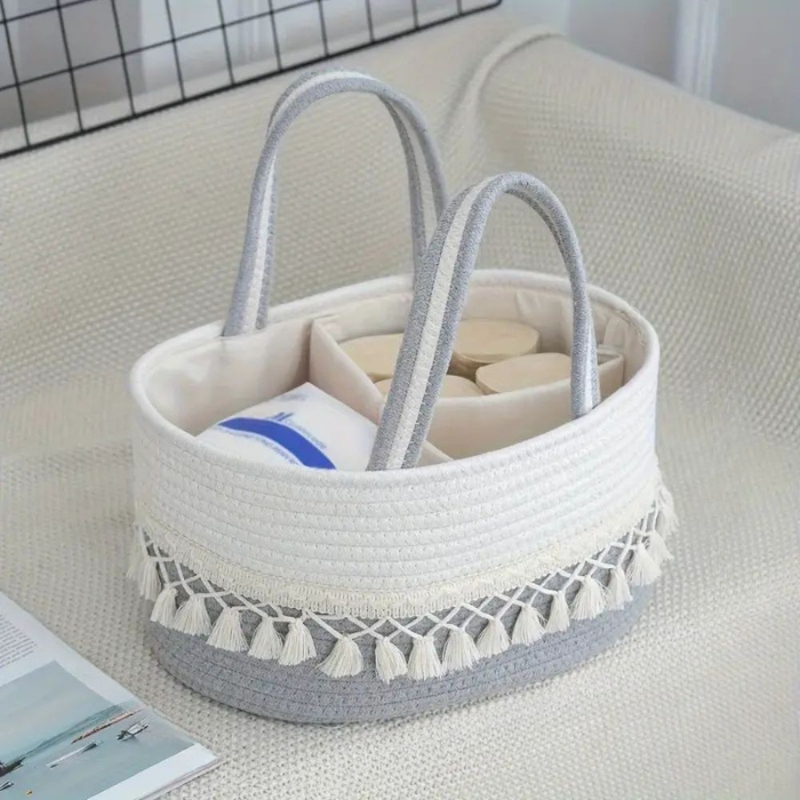 Baby Caddy Organizer Hand Woven Fabric Portable Multi Compartment Storage