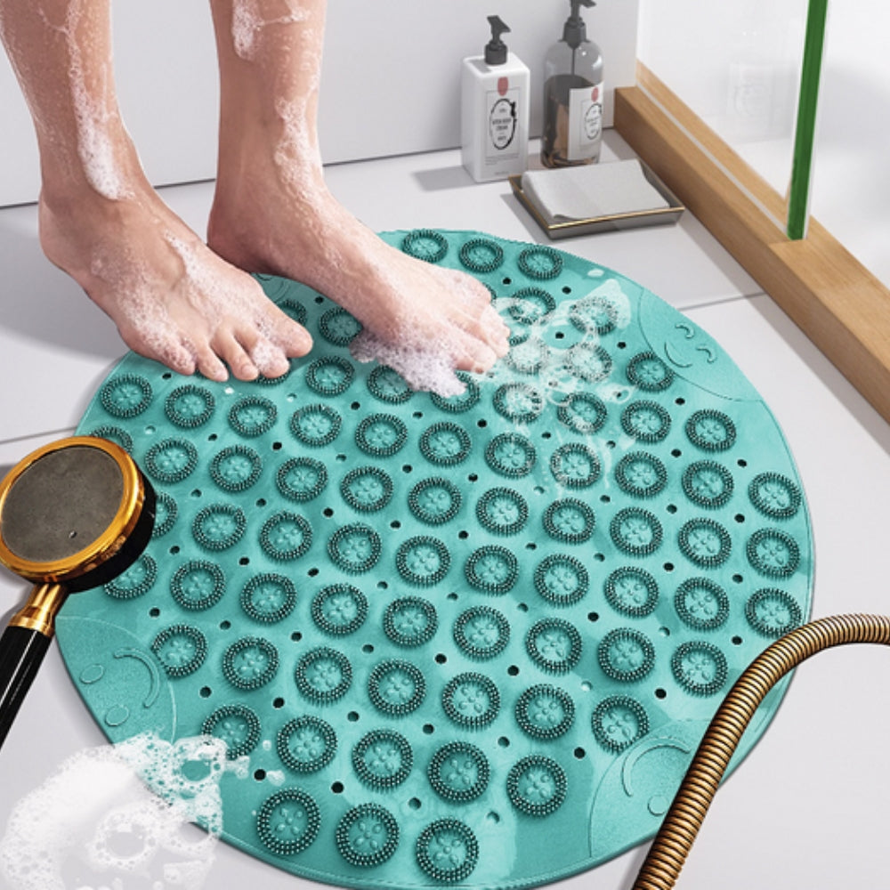 BadeRund: Non-Slip Round Shower Mat with Suction Cups – Antibacterial & Easy to Clean Bath Mat with Drainage Holes & Foot Massage