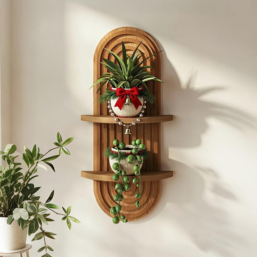 BamRustikal: 2-Tier Wooden Wall Shelf – Decorative, Floating & Hanging in Boho Style for Plants in Living Room & Bedroom