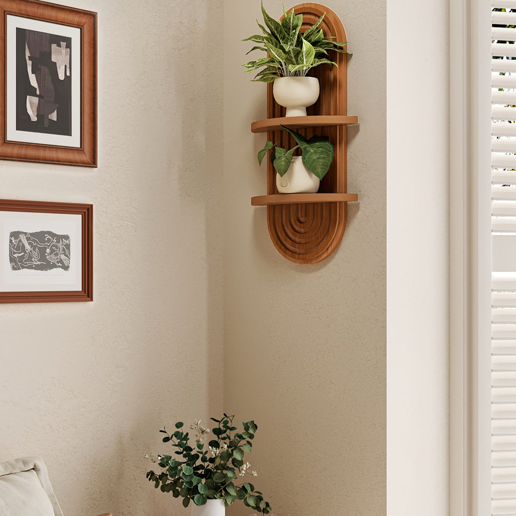 BamRustikal: 2-Tier Wooden Wall Shelf – Decorative, Floating & Hanging in Boho Style for Plants in Living Room & Bedroom