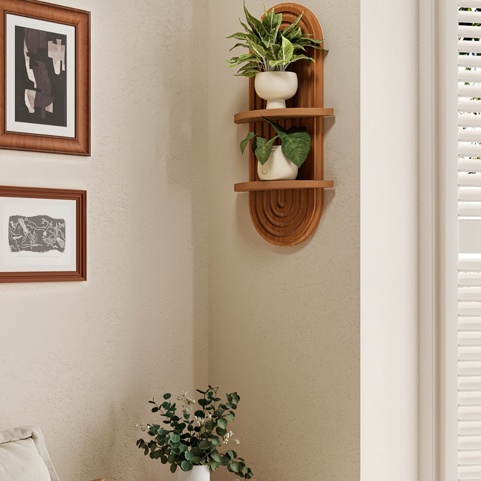 BamRustikal: 2-Tier Wooden Wall Shelf – Decorative, Floating & Hanging in Boho Style for Plants in Living Room & Bedroom