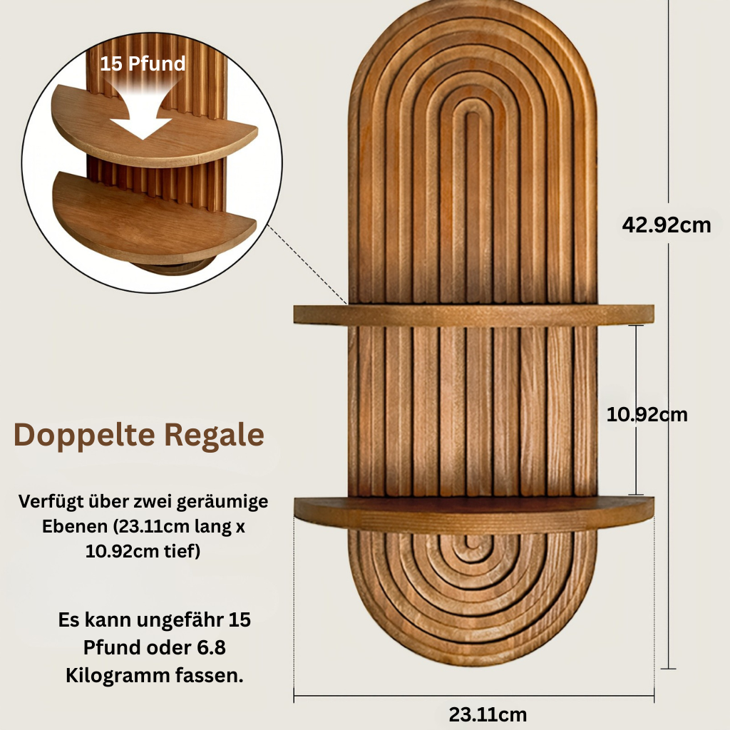 BamRustikal: 2-Tier Wooden Wall Shelf – Decorative, Floating & Hanging in Boho Style for Plants in Living Room & Bedroom