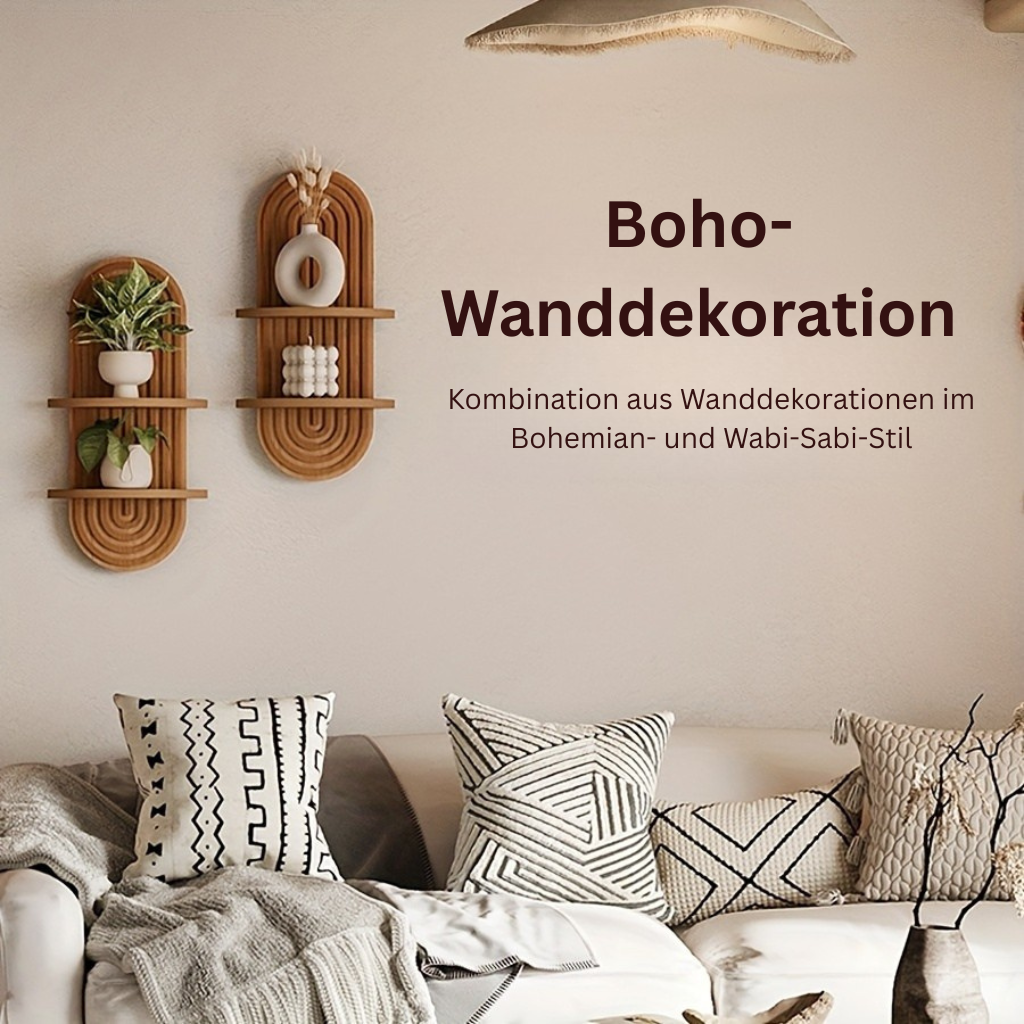BamRustikal: 2-Tier Wooden Wall Shelf – Decorative, Floating & Hanging in Boho Style for Plants in Living Room & Bedroom