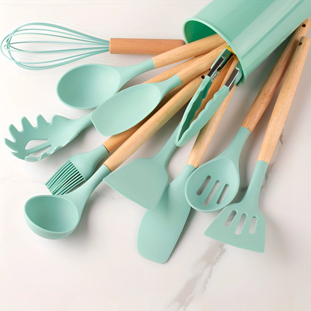 BambooChef: 12-Piece Silicone Kitchen Utensil Set with Bamboo Handles & Scratch-Resistant Surface – for Cooking & Baking