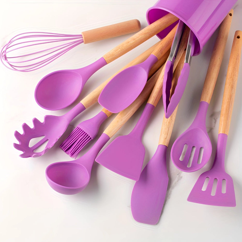 BambooChef: 12-Piece Silicone Kitchen Utensil Set with Bamboo Handles & Scratch-Resistant Surface – for Cooking & Baking