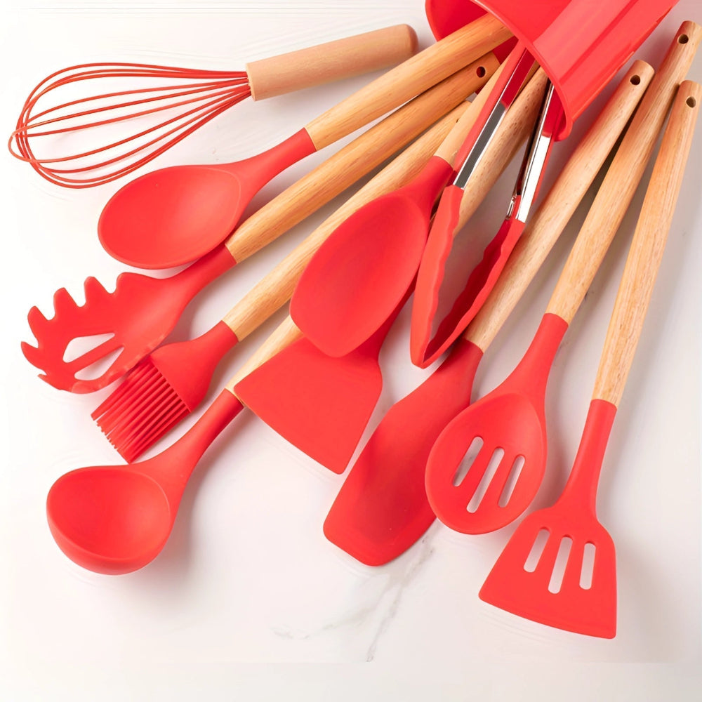 BambooChef: 12-Piece Silicone Kitchen Utensil Set with Bamboo Handles & Scratch-Resistant Surface – for Cooking & Baking