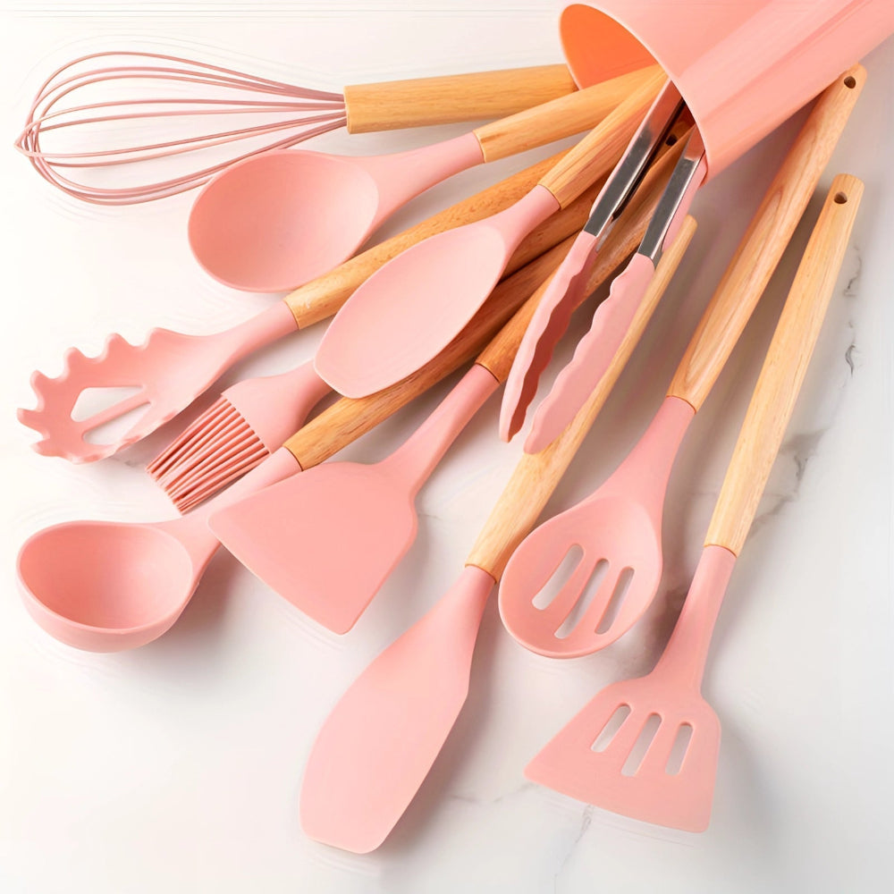BambooChef: 12-Piece Silicone Kitchen Utensil Set with Bamboo Handles & Scratch-Resistant Surface – for Cooking & Baking