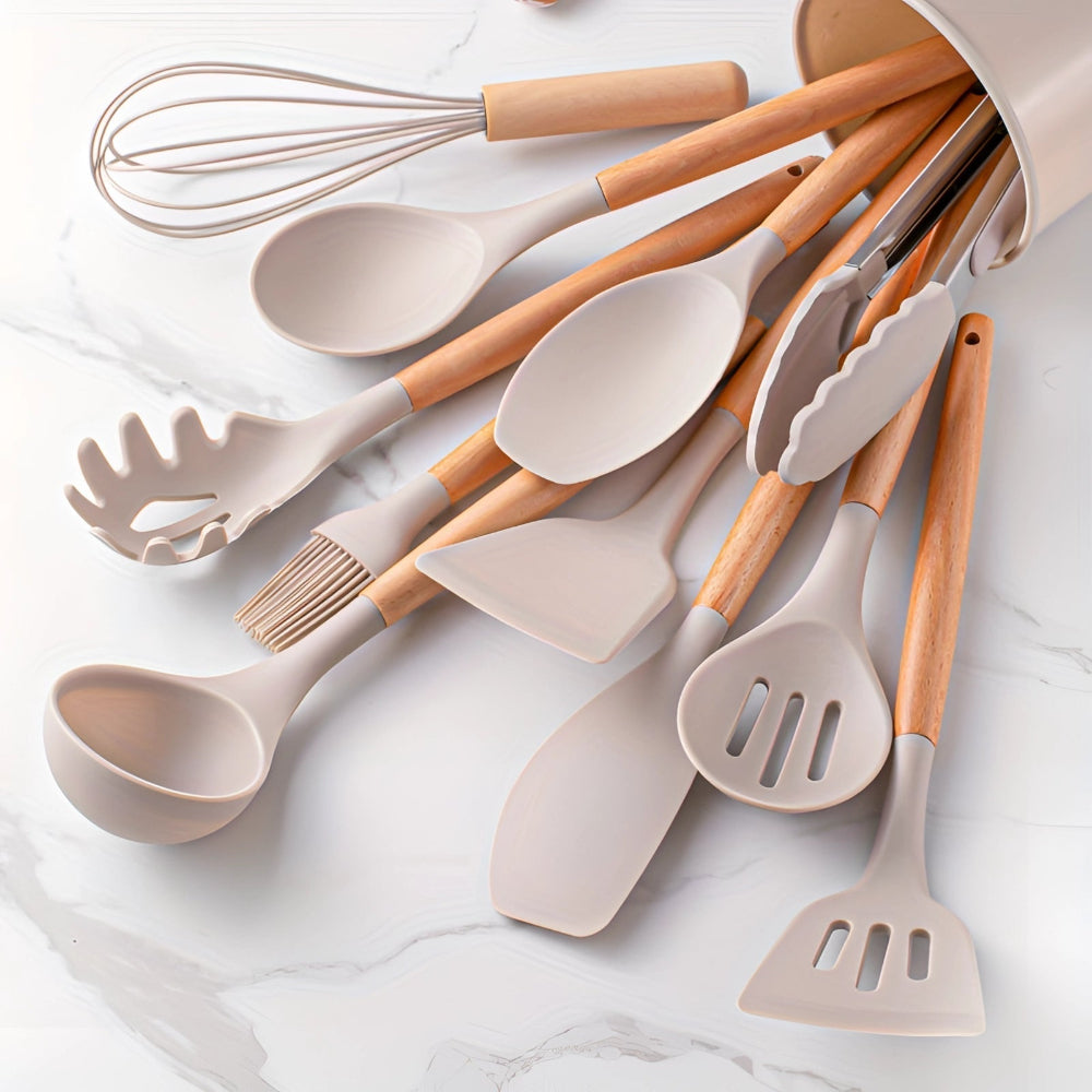 BambooChef: 12-Piece Silicone Kitchen Utensil Set with Bamboo Handles & Scratch-Resistant Surface – for Cooking & Baking