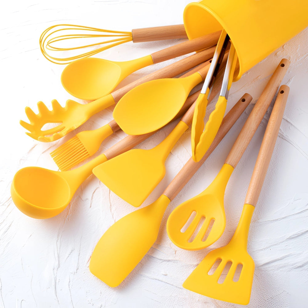 BambooChef: 12-Piece Silicone Kitchen Utensil Set with Bamboo Handles & Scratch-Resistant Surface – for Cooking & Baking