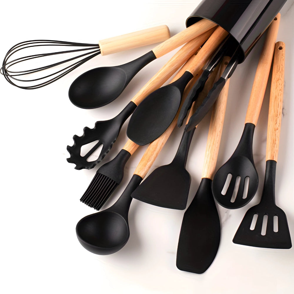 BambooChef: 12-Piece Silicone Kitchen Utensil Set with Bamboo Handles & Scratch-Resistant Surface – for Cooking & Baking