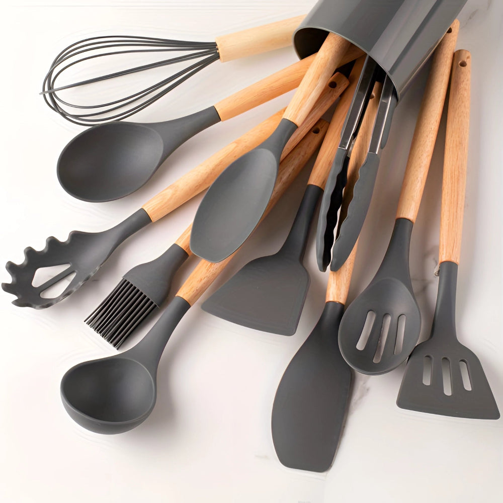 BambooChef: 12-Piece Silicone Kitchen Utensil Set with Bamboo Handles & Scratch-Resistant Surface – for Cooking & Baking