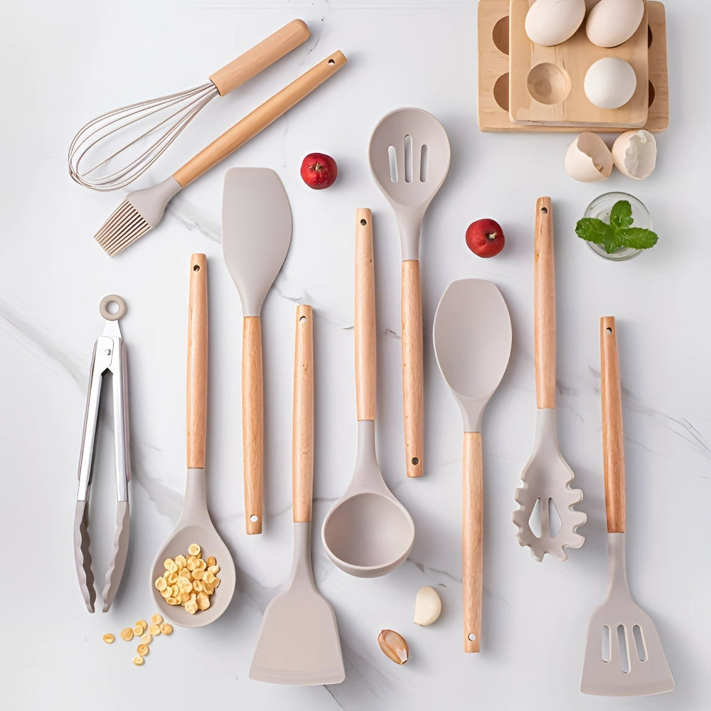 BambooChef: 12-Piece Silicone Kitchen Utensil Set with Bamboo Handles & Scratch-Resistant Surface – for Cooking & Baking