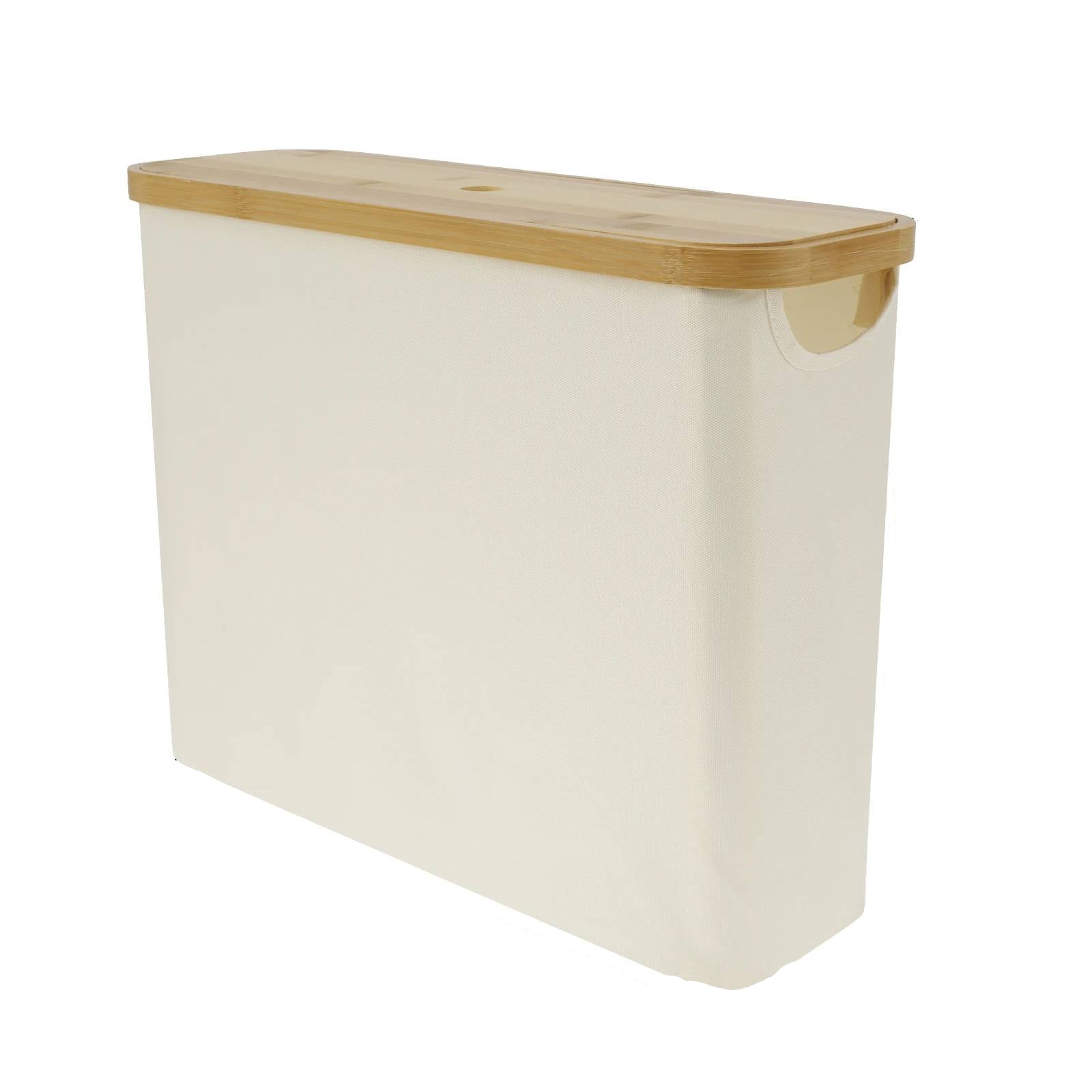 Bathroom Storage Basket, Bamboo and Fabric, Lidded, 12-Roll Capacity