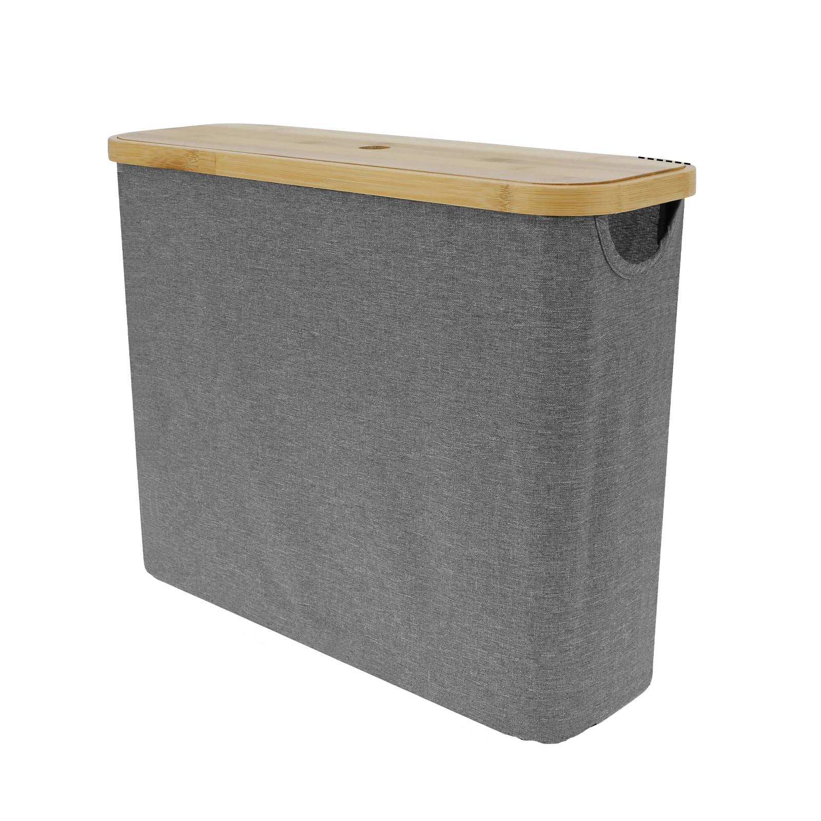 Bathroom Storage Basket, Bamboo and Fabric, Lidded, 12-Roll Capacity