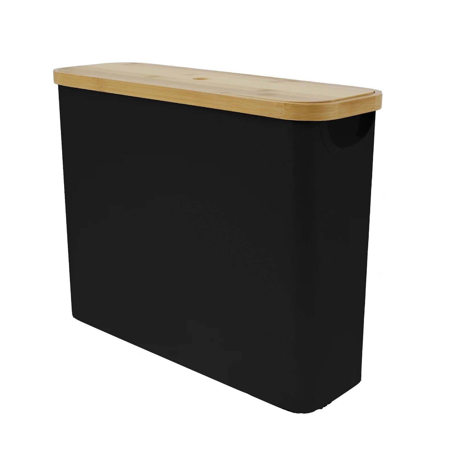 Bathroom Storage Basket, Bamboo and Fabric, Lidded, 12-Roll Capacity