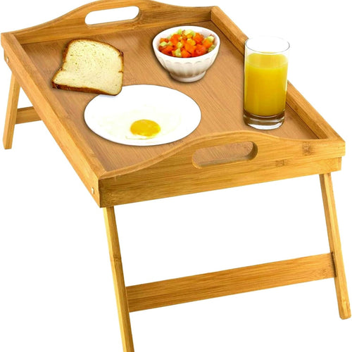 Bed Tray Table Bamboo Folding Breakfast Tray Raised Edges Natural