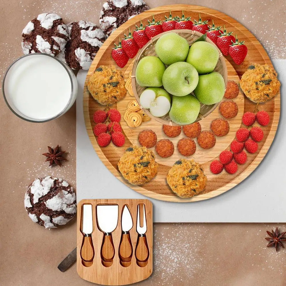 Serving Board Bamboo with Drawer and Stainless Steel Utensils