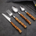Flatware Set, Stainless Steel, Bamboo Handle, 16 Piece