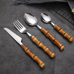 Flatware Set, Stainless Steel, Bamboo Handle, 16 Piece