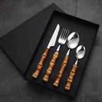 Flatware Set, Stainless Steel, Bamboo Handle, 16 Piece
